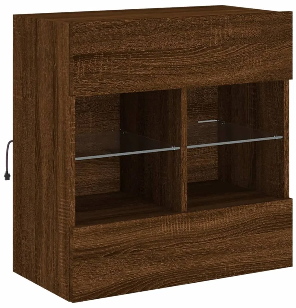 Móvel parede p/ TV luzes LED 58,5x30x60,5 cm carvalho castanho