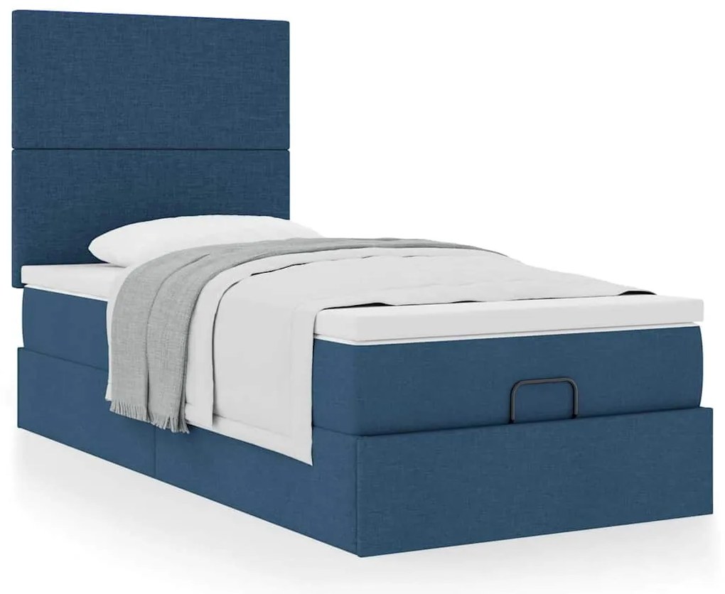 Cama otomana com colchão 90x200 cm tecido azul