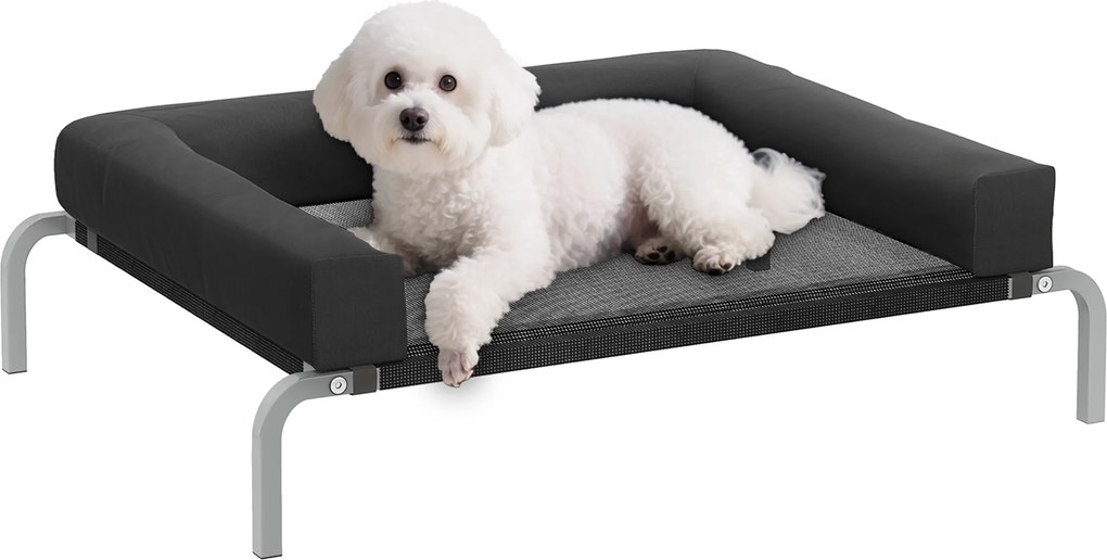 Cama elevada refrescante para cães, cama portátil para cães para interior e exterior, 90 x 65 x 30 cm, preta