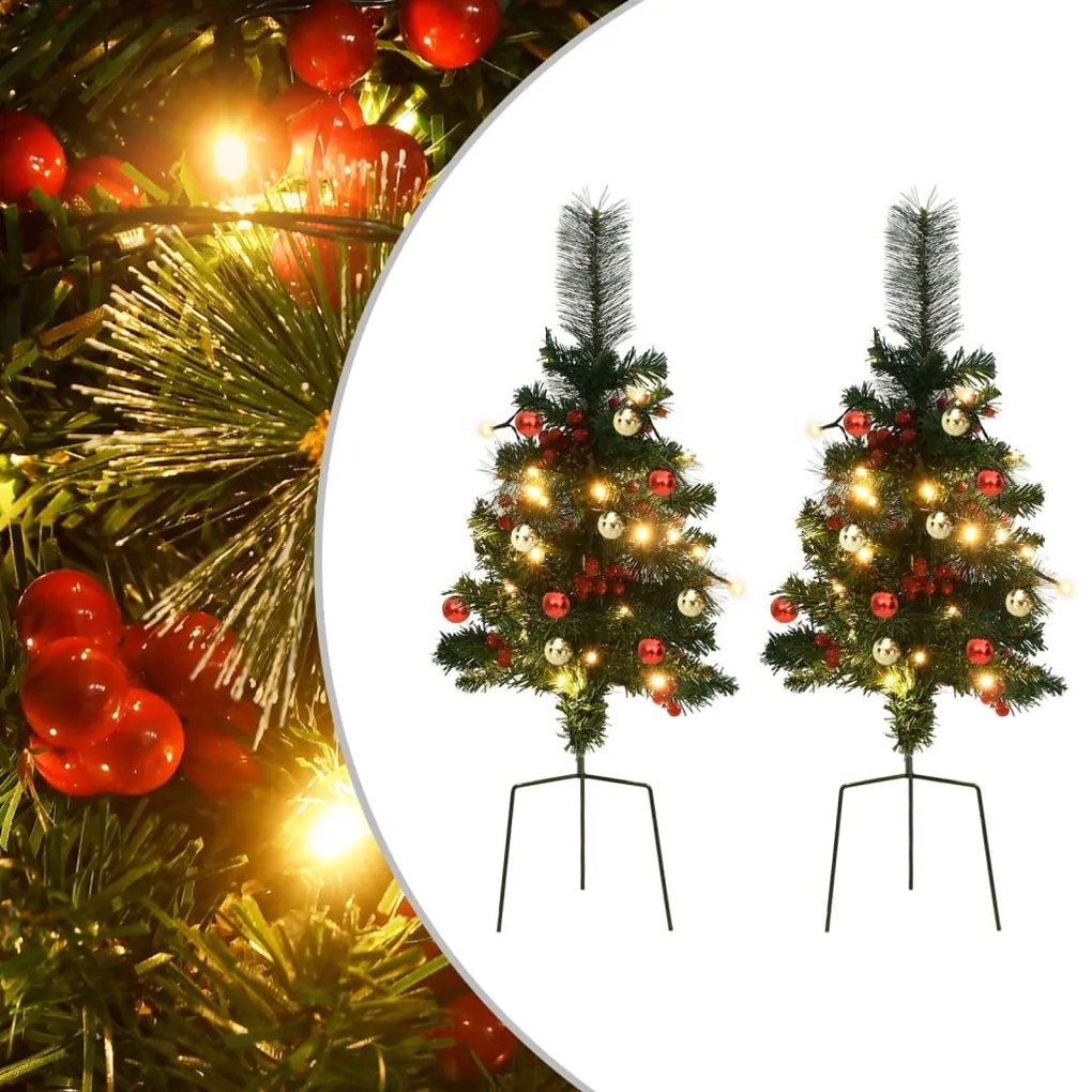 332835 vidaXL Árvore de Natal artificial de exterior pré-iluminada 2 pcs PVC