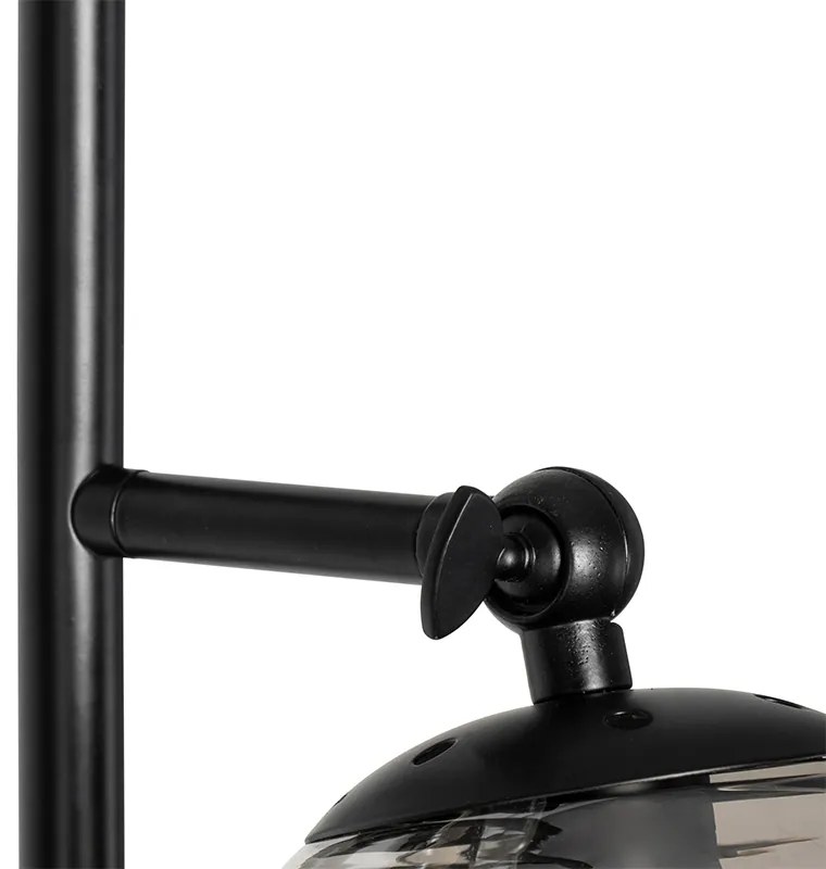 Candeeiro de pé Art Déco preto com vidro fumê 2-luzes - Pallon Art Deco