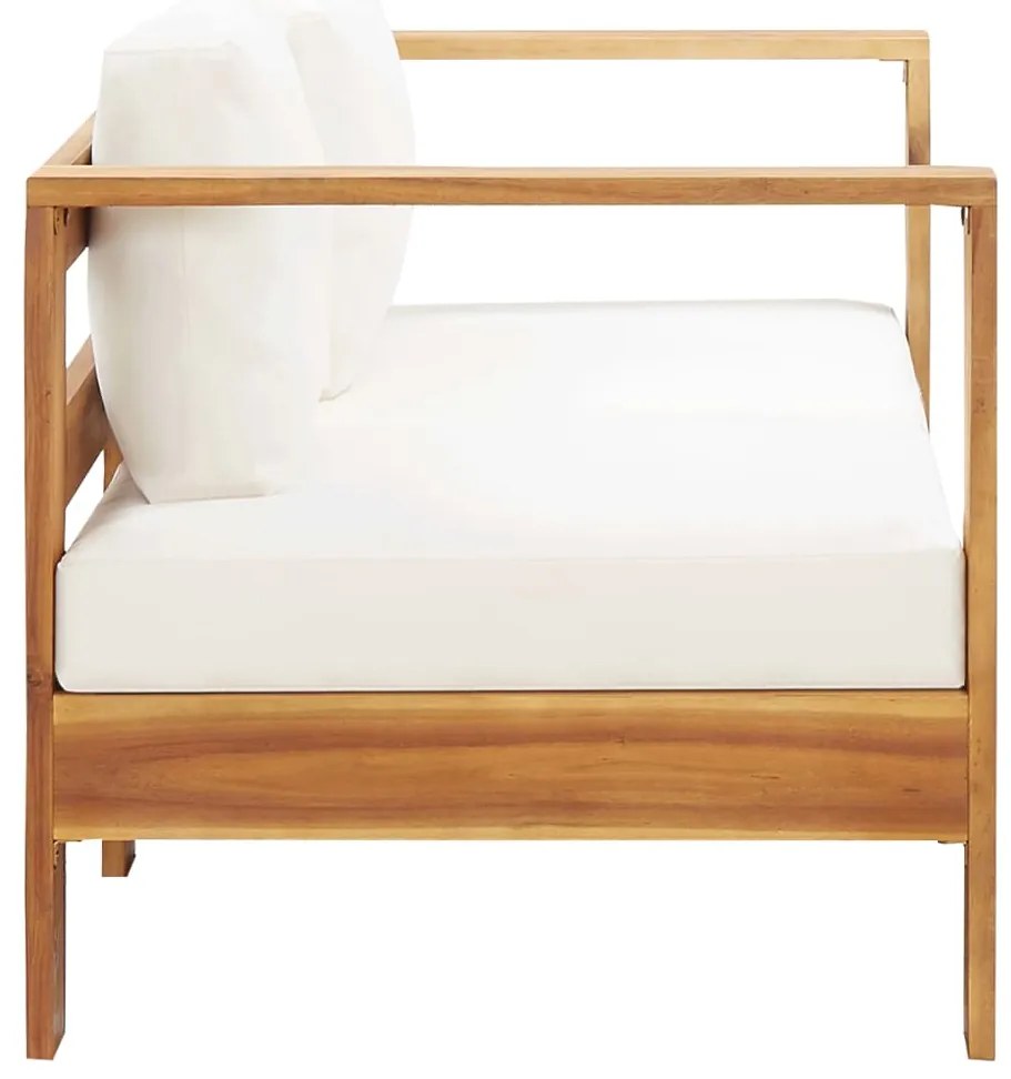Sofá de jardim c/ almofadão 140 cm acácia maciça branco creme