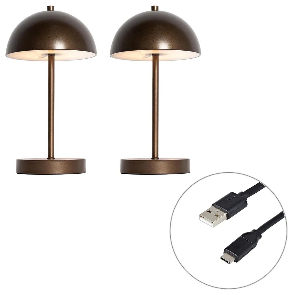 Conjunto de 2 Candeeiros de Mesa para Exterior Bronze Escuro Recarregáveis Incl. LED Regulável em 3 Níveis - Keira