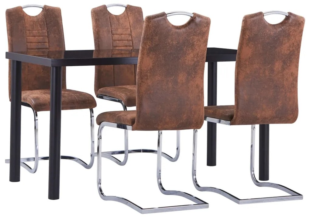 vidaXL 5 pcs conjunto de jantar camurça artificial castanho