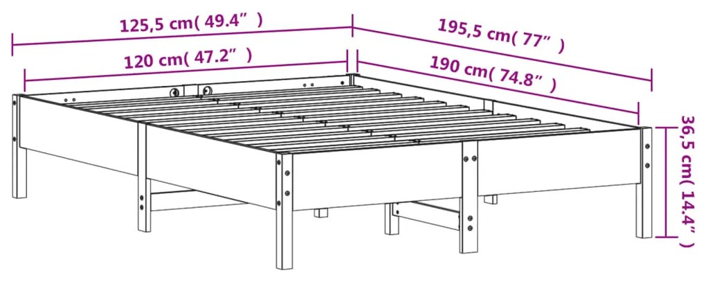Cama sem colchão 120x190 cm madeira de pinho maciça branco