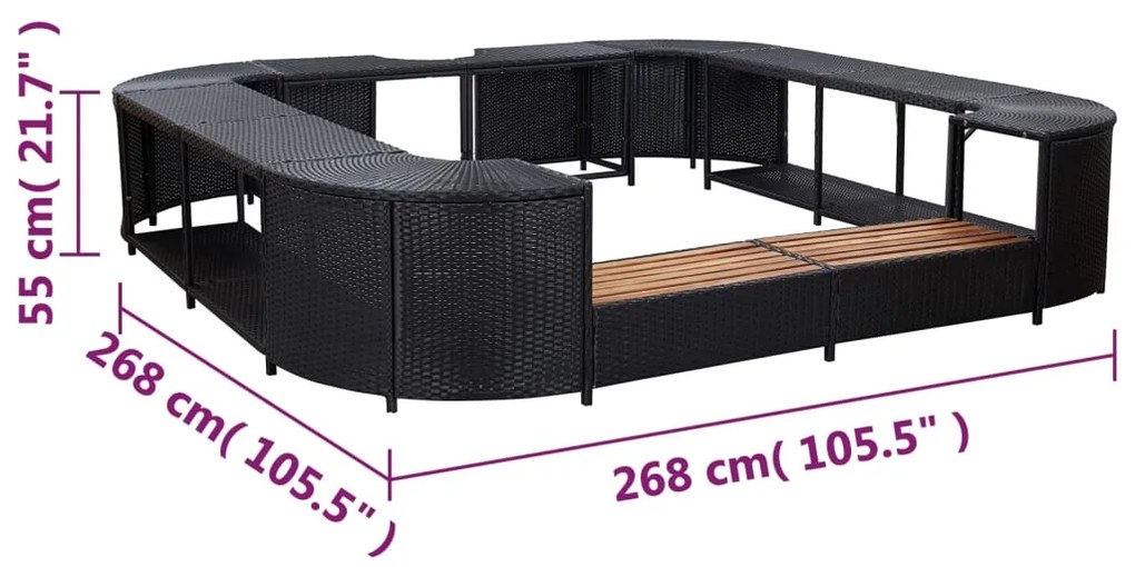 Contorno de spa quadrado 268 x 268 x 55 cm vime PE preto