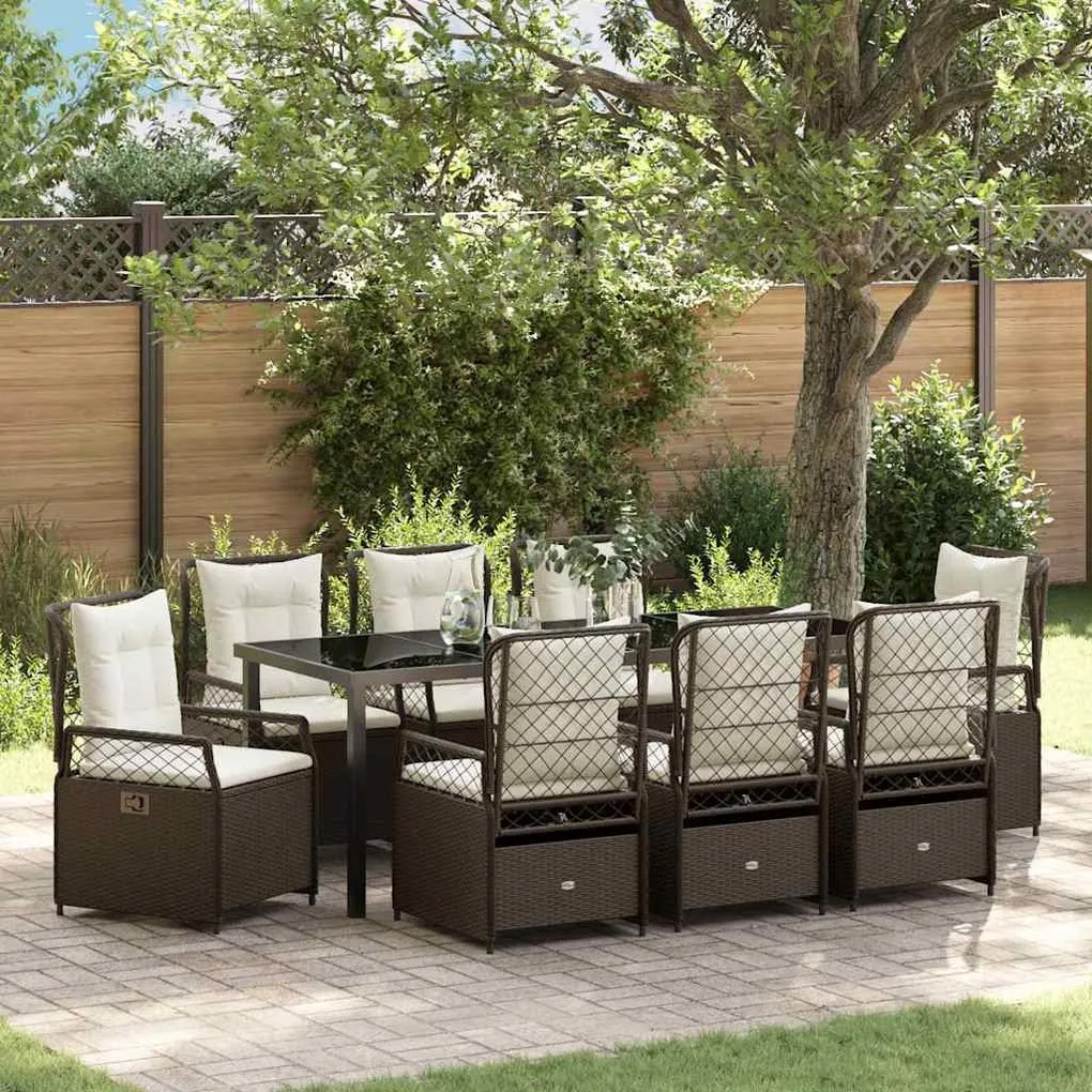vidaXL Conjunto de Jantar para Jardim 9 Peças Marrom Rattan Poliéster