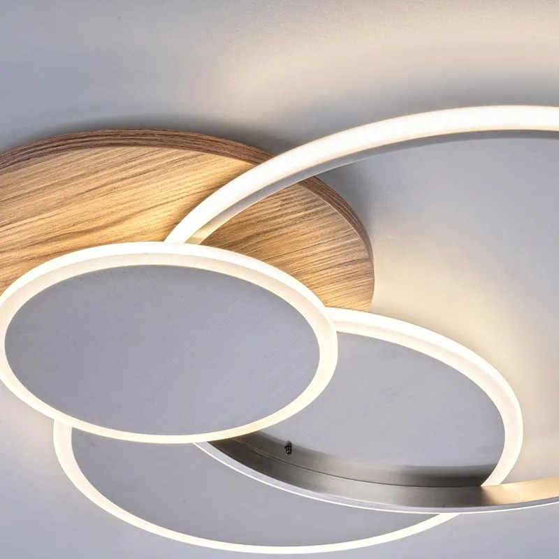 Candeeiro de teto redondo em madeira incl. LED 3-luzes com comando - Ajdin Moderno