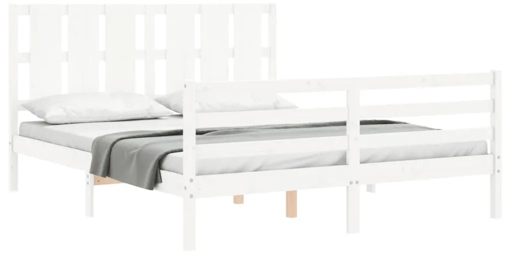 Estrutura de cama King Size com cabeceira madeira maciça branco