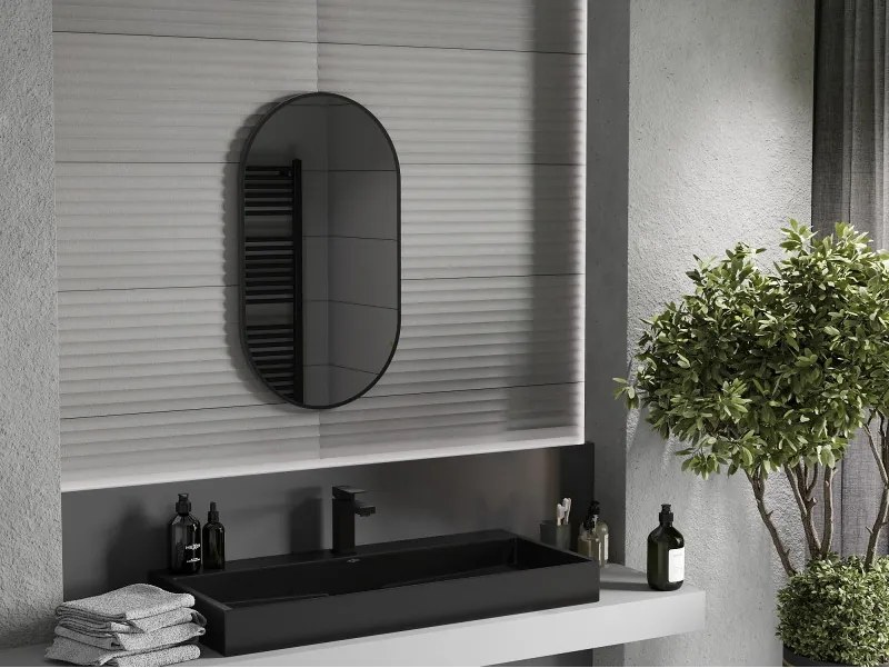 Mexen Loft espelho de casa de banho oval 80 x 45 cm, moldura preta - 9851-080-045-000-70