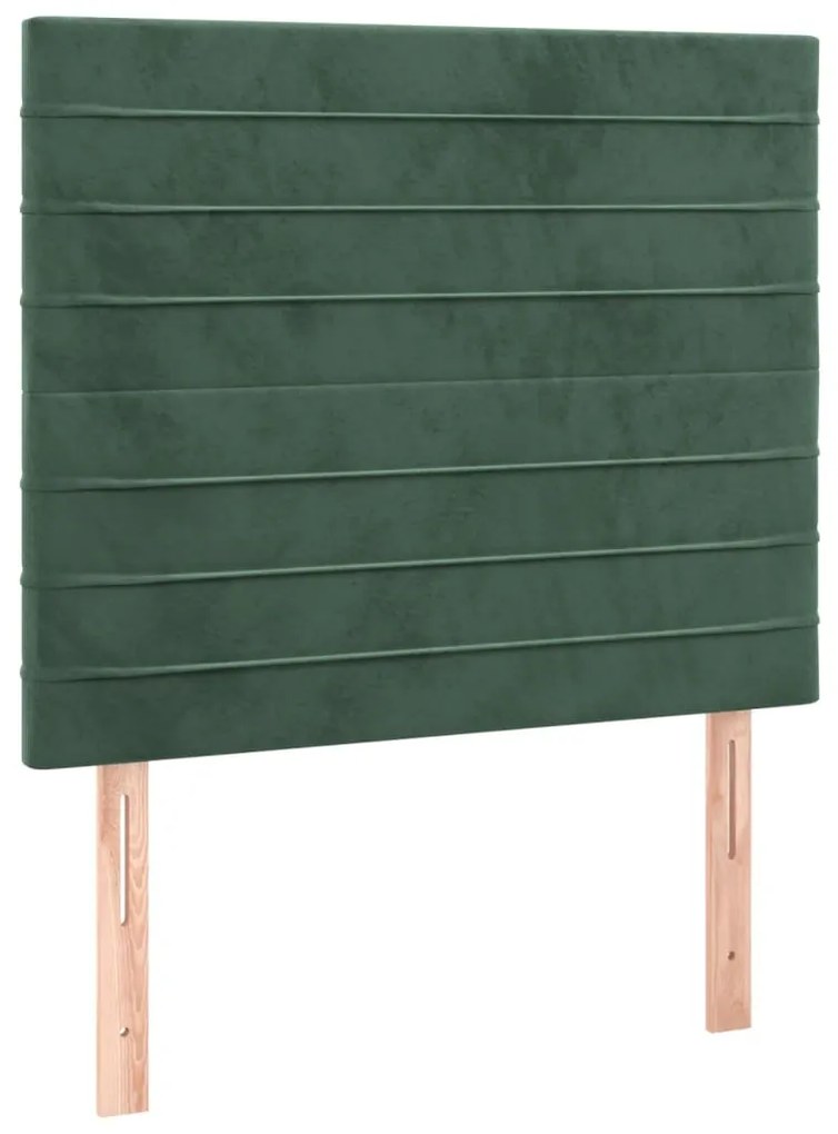 Cama box spring c/ colchão/LED 100x200 cm veludo verde-escuro