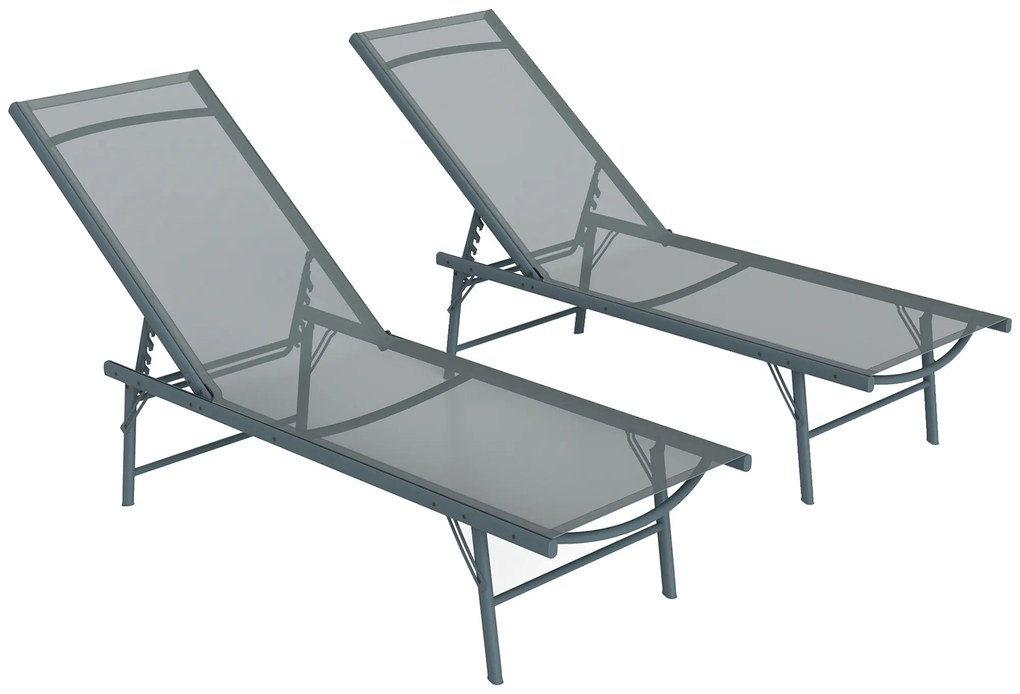 Outsunny Conjunto de 2 Espreguiçadeiras Jardim Dobráveis e Reclináveis em 5 Posições 164x54x84 cm Cinza Claro
