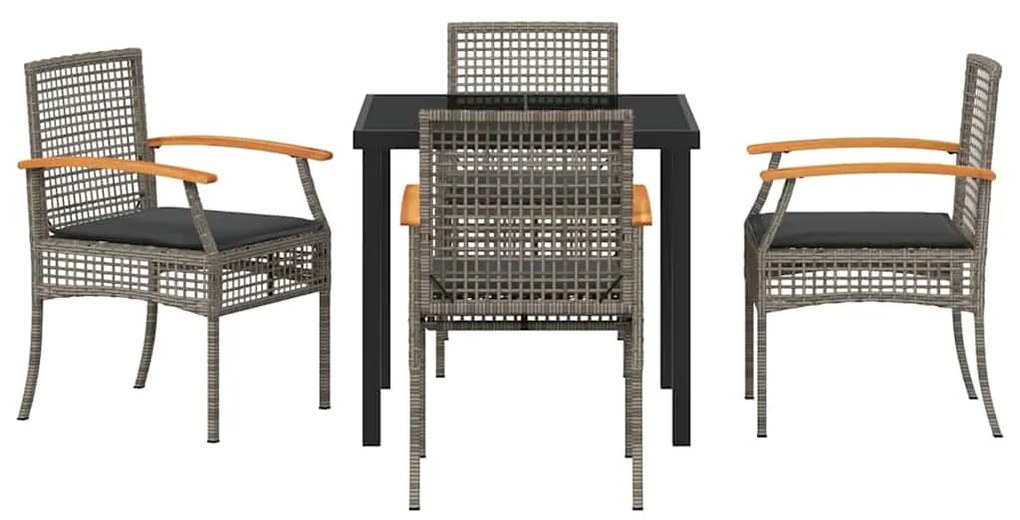 Conjunto de Jantar de Jardim 5 Peças com Almofadas Cinza Poliratan