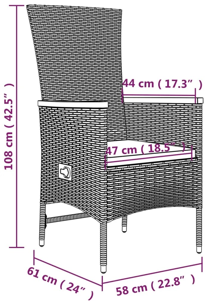 9 pcs conjunto de jantar p/ jardim c/ almofadões vime PE cinza