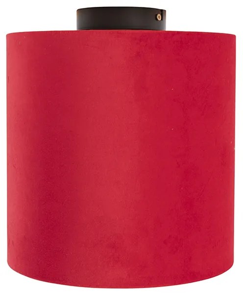 Candeeiro de teto com abajur de veludo vermelho com dourado 25 cm - Combi Preto Clássico / Antigo