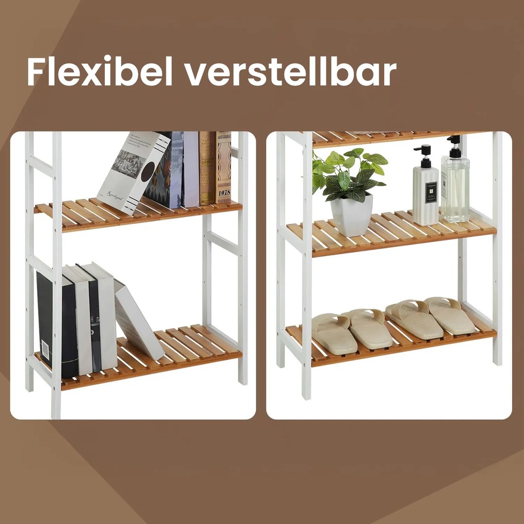 Sapateira com 3 níveis em bambu 60 x 26 x 66 cm, branco e cor bambu