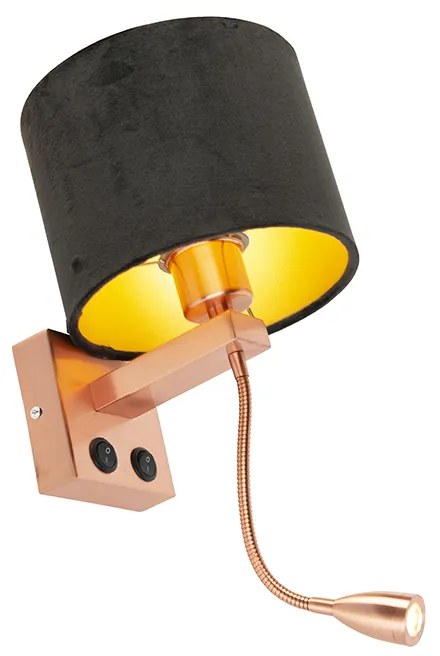 Candeeiro de parede moderno em cobre com abajur em veludo preto - Brescia