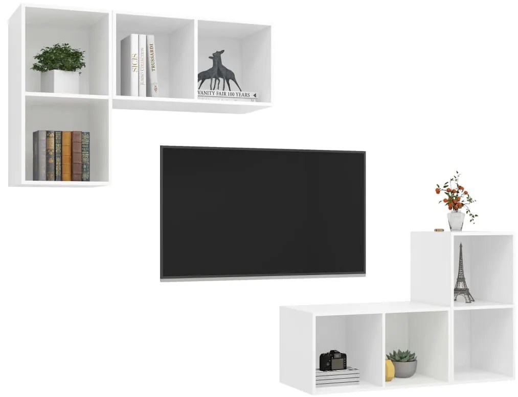 Armários de parede para TV 4 pcs derivados de madeira branco