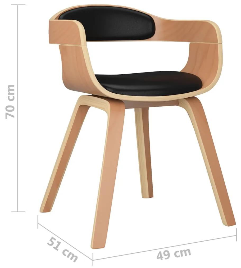 Cadeira de jantar madeira curvada e couro artificial preto