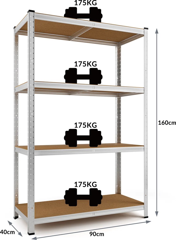 Estante para cargas pesadas até 700 kg 160 x 90 x 40 cm Prateado