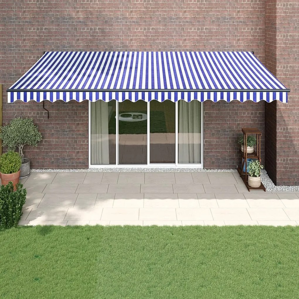 Toldo retrátil automático 5x3 m azul e branco