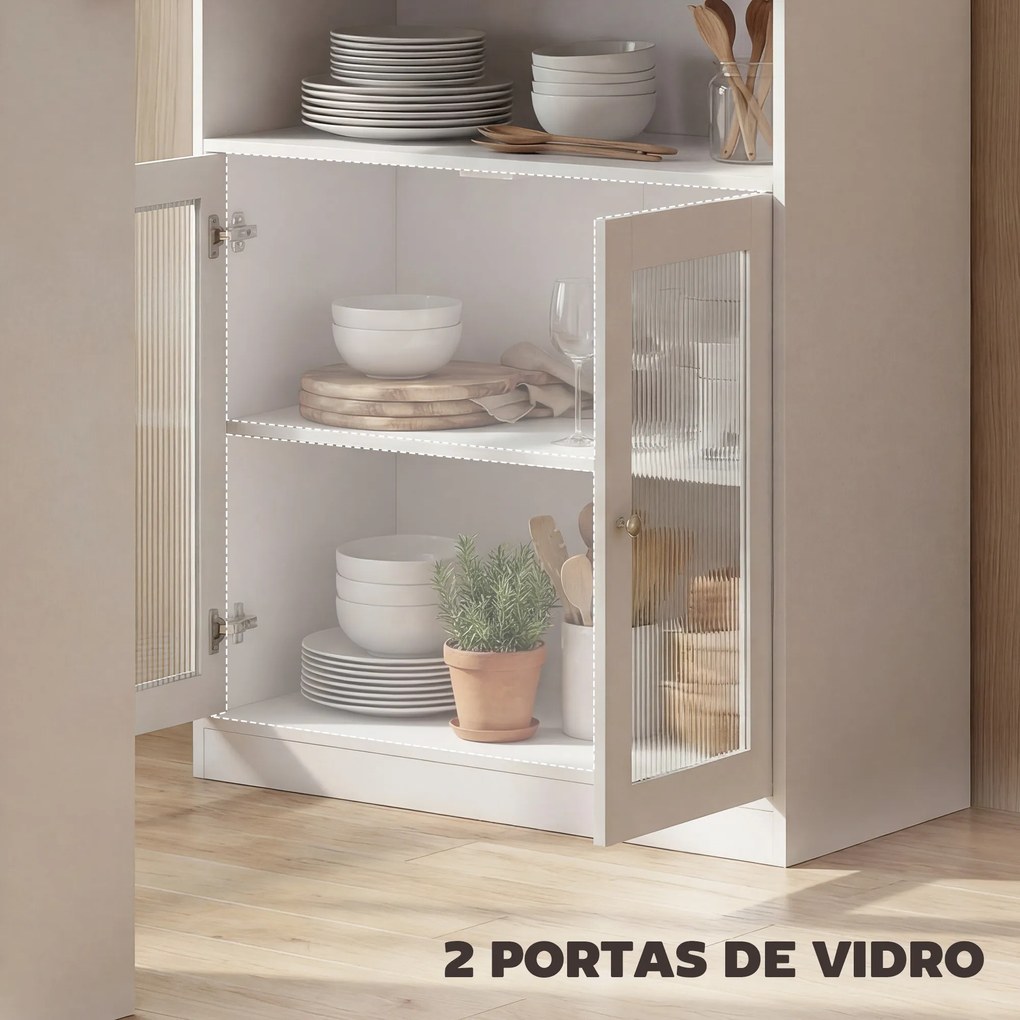 Mesa de Bar Extensível e Rotativa 360° com Prateleiras Abertas e 2 Portas de Vidro 150x80x105,5 cm Branco e Madeira