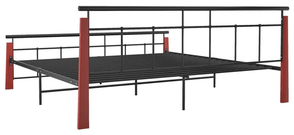 Estrutura de cama 200x200 cm metal/madeira de carvalho maciça