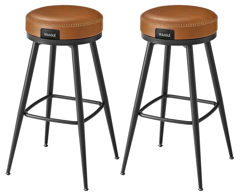 Conjunto de 2 bancos de bar com 76 cm de altura em castanho caramelo