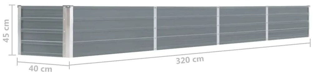 Canteiro elevado jardim aço galvanizado 320x40x45 cm cinzento