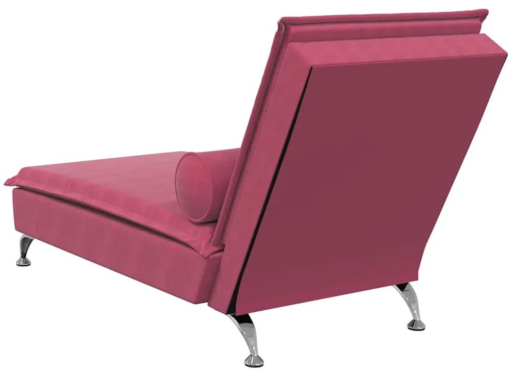 Chaise lounge de massagem com rolo veludo vermelho tinto