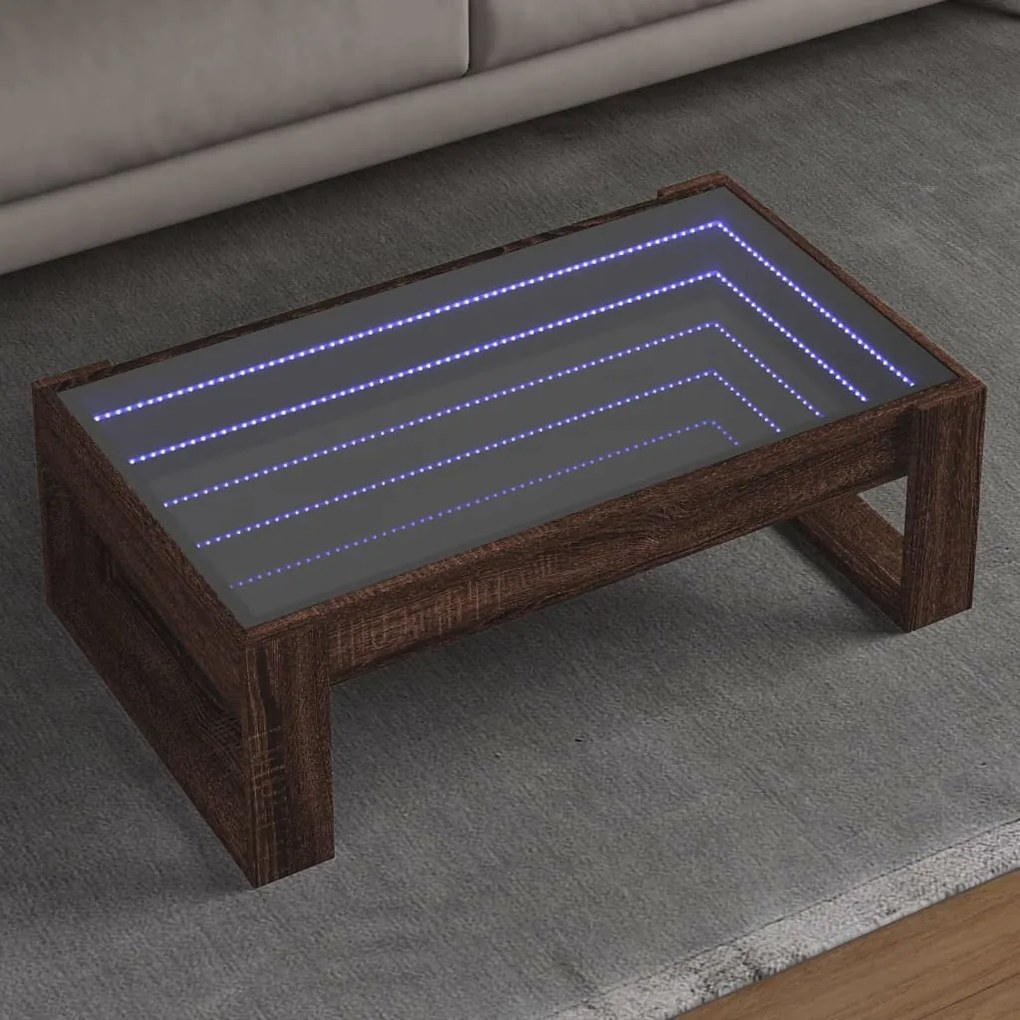 vidaXL Mesa centro luzes LED Infinity 90x53x30 cm carvalho castanho