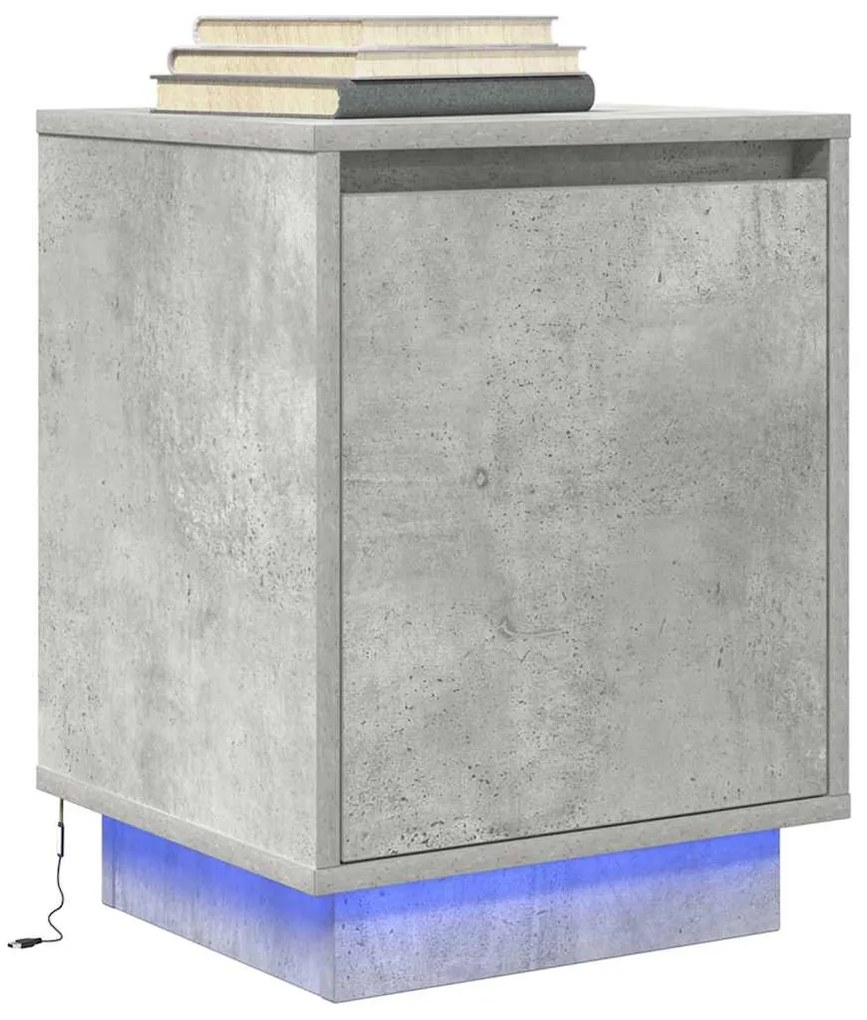 Mesas cabeceira c/ luzes LED 2 pcs 38x34x50 cm cinzento-cimento