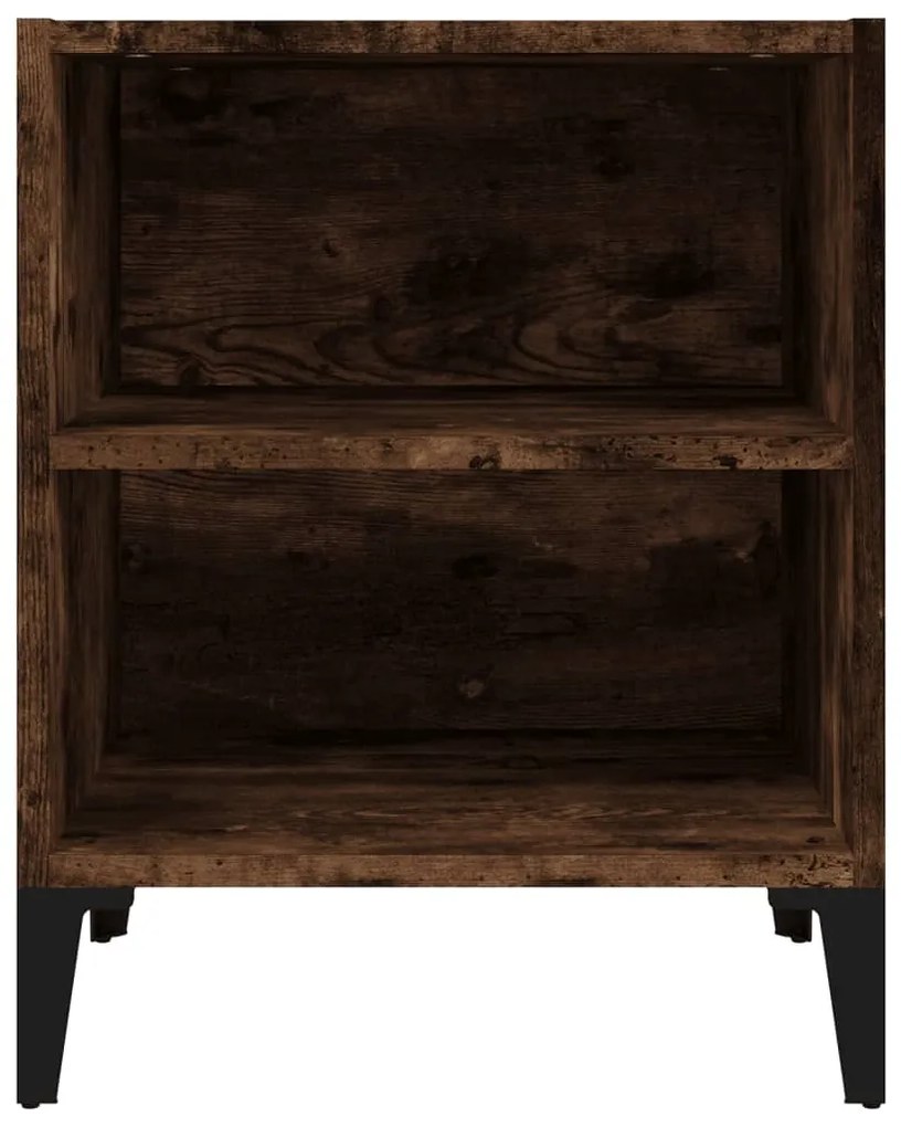 Mesa cabeceira pernas de metal 40x30x50 cm carvalho fumado