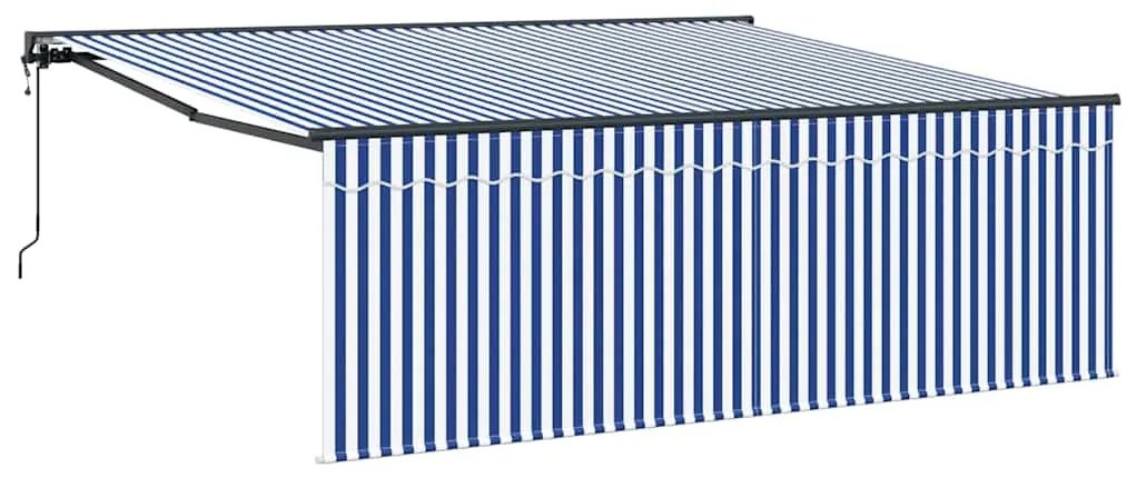 Toldo Retrátil Manual Listras Azuis e Brancas 400 × 300 cm