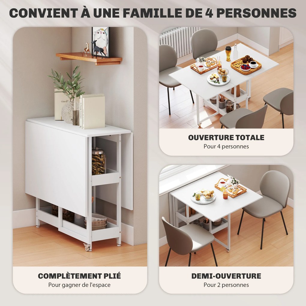 Mesa de jantar dobrável 133,4 L x 80 l x 75 A cm com rodas para 4 pessoas (CADEIRAS NÃO INCLUIDAS), com compartimentos abertos, ideal para espaços red