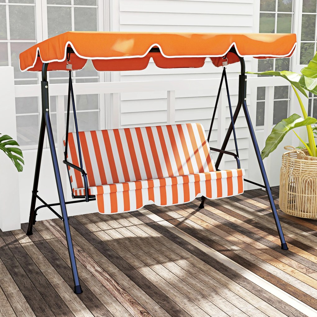 Baloiço de Jardim Exterior de 3 Lugares com Toldo Ajustável e Estrutura de Aço 172x110x153 cm Laranja