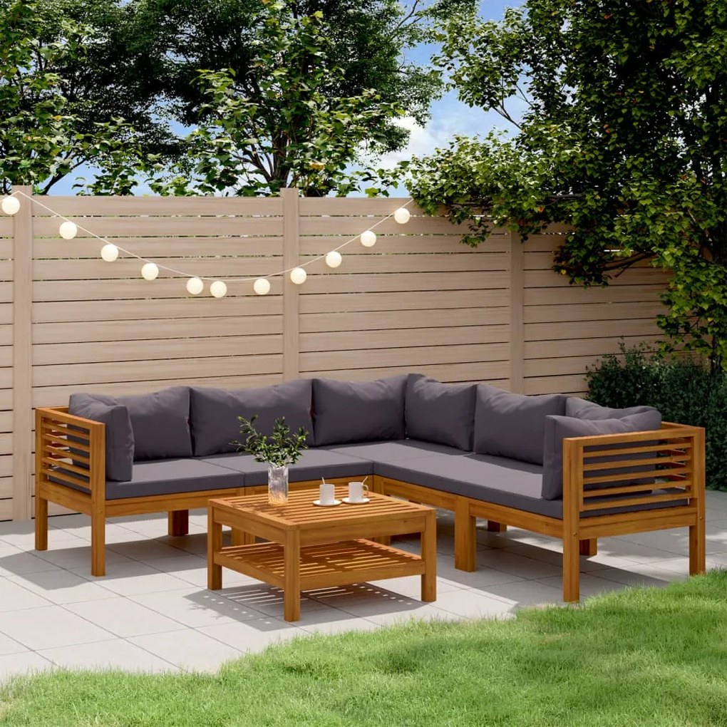 vidaXL 6 pcs conjunto lounge de jardim c/ almofadões acácia maciça