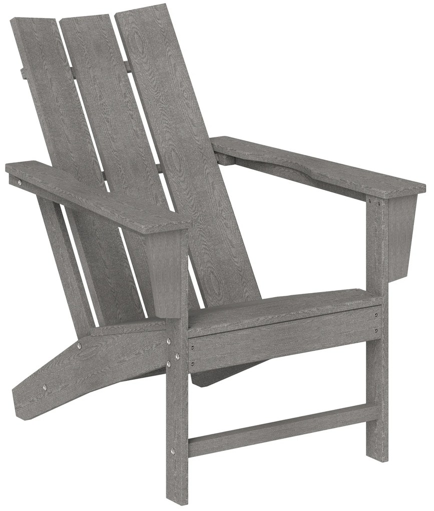 Outsunny Cadeira Adirondack de Exterior Cadeira de Jardim com Assento Extra Largo Carga 120 kg 75x83x90 cm Cinzento Escuro | Aosom Portugal