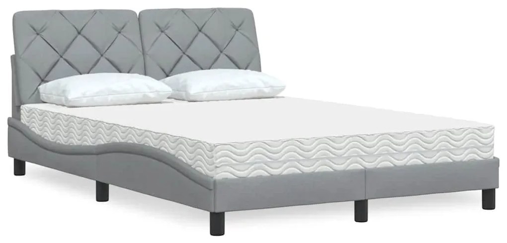 Cama com colchão 140x190 cm tecido cinzento-claro