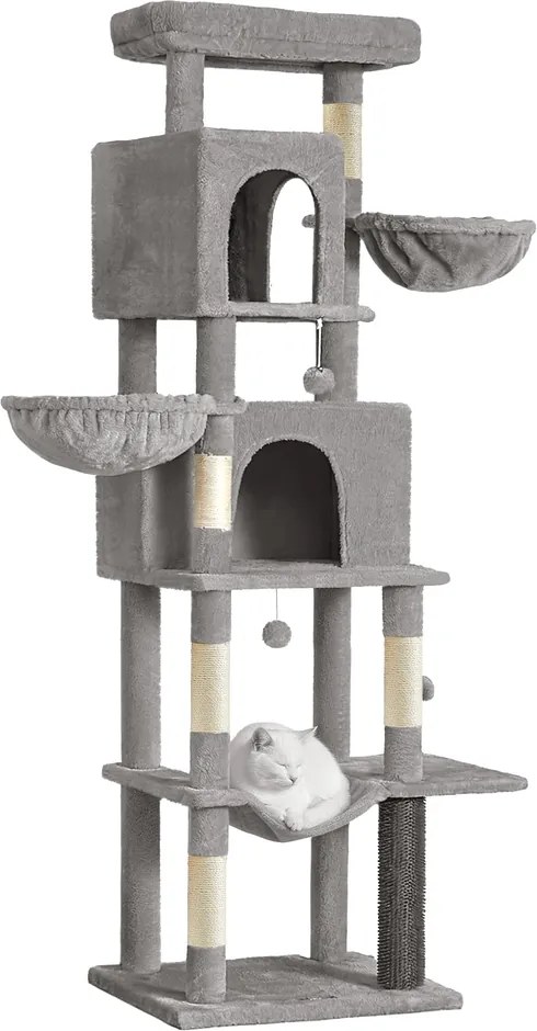 Arranhador Gatos, 59 x 48 x 190 cm, com 2 cavidades cinzento