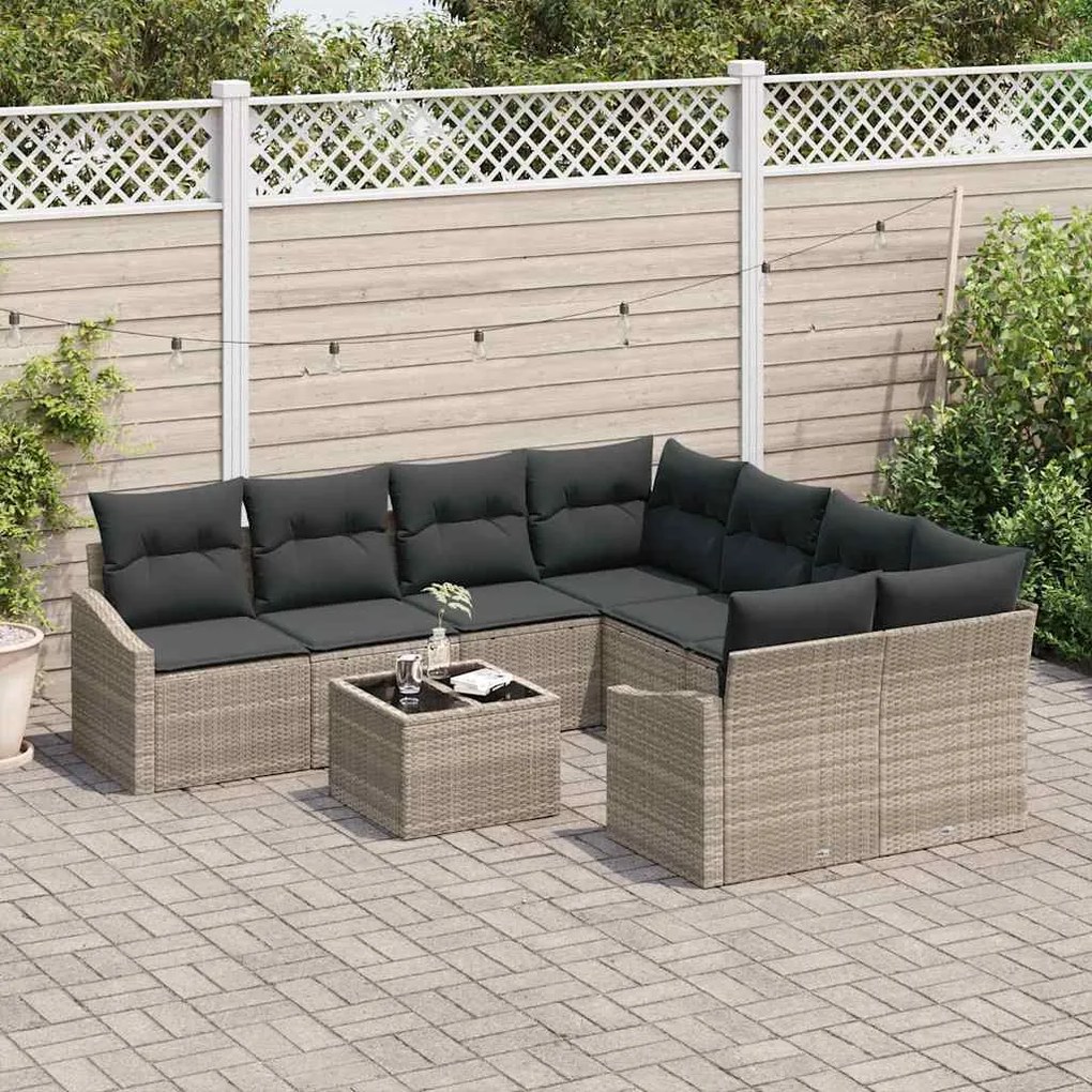 Conjunto de Jantar de 9 Peças para Jardim com Almofadas Cinza Claro em