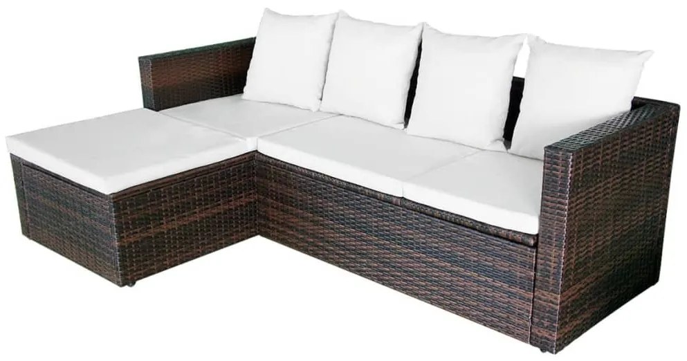 4 pcs conjunto lounge jardim c/ almofadões vime PE castanho