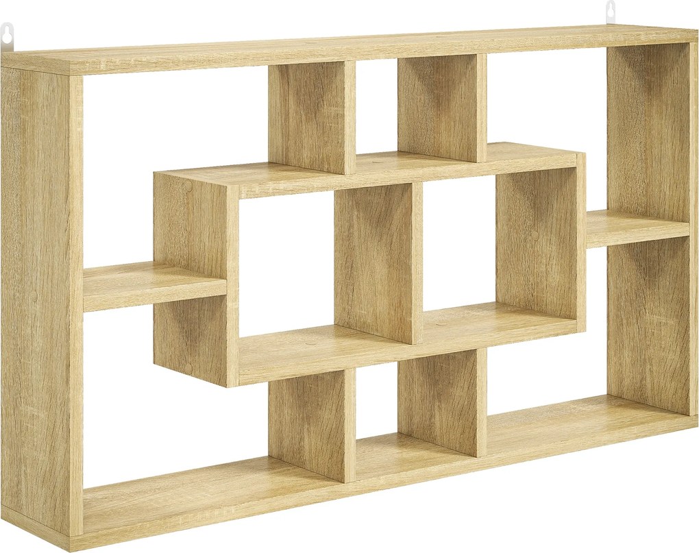 HOMCOM Estante de Parede Decorativa para Livros CDs com 8 Cubos 85x14,5x47,5 cm Carvalho | Aosom Portugal
