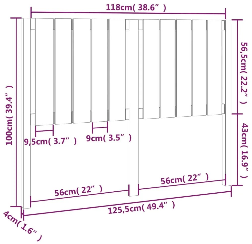 Cabeceira de cama 125,5x4x100 cm pinho maciço cinzento