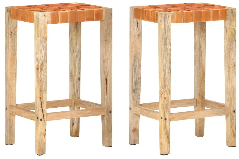 321830 vidaXL Bancos de bar 2 pcs couro genuíno 75 cm castanho