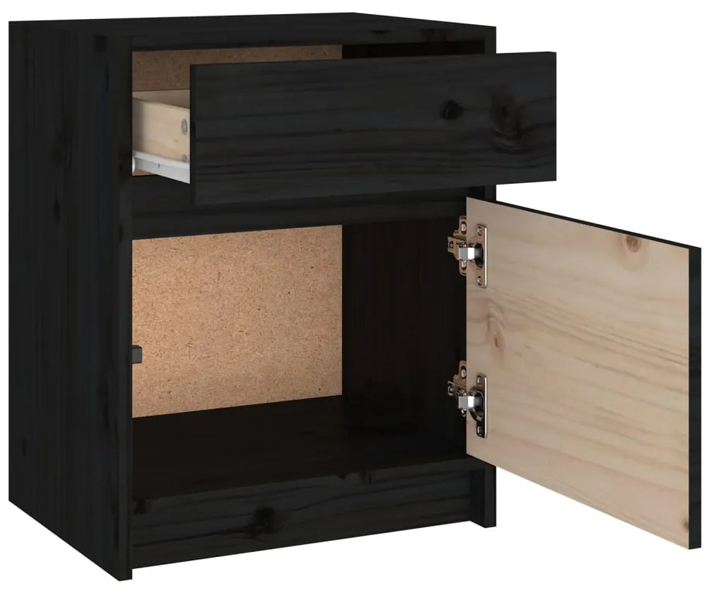 Mesas de cabeceira 2 pcs 40x31x50 cm pinho maciço preto