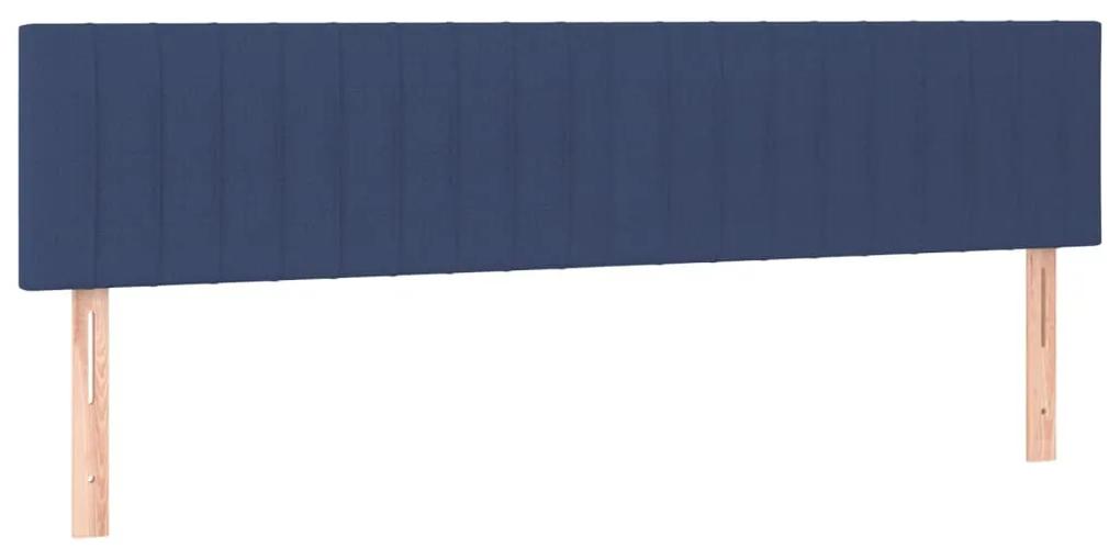 Cama box spring c/ colchão e LED 200x200 cm tecido azul