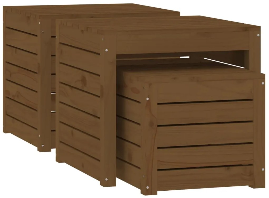 3 pcs conjunto de caixas de jardim pinho maciço castanho mel