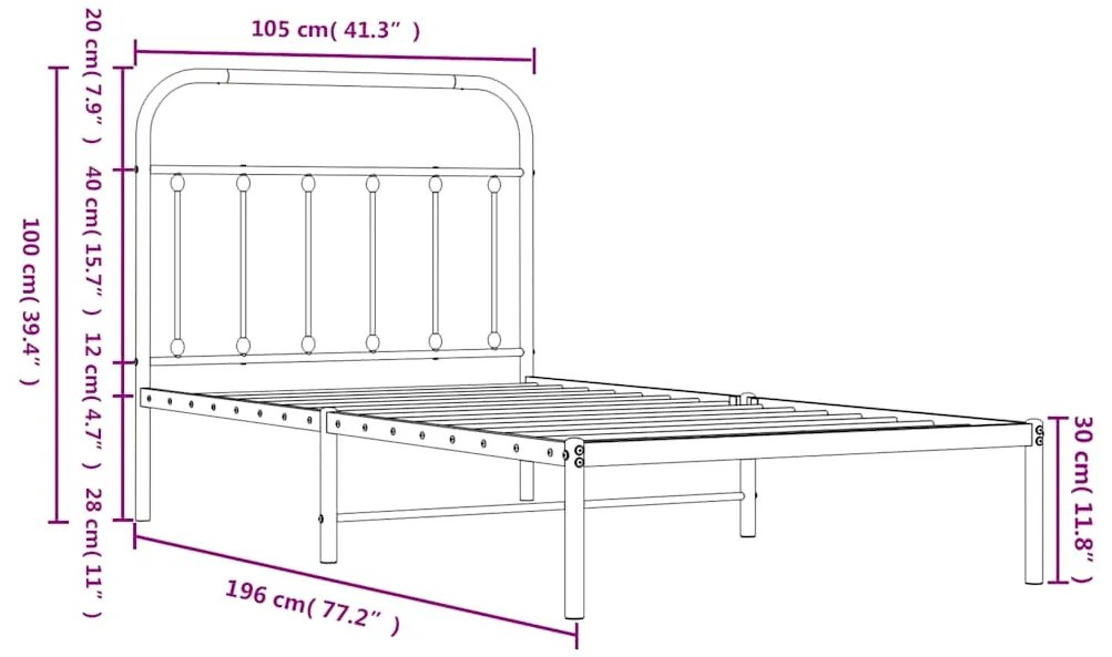 Estrutura de cama com cabeceira 100x190 cm metal preto