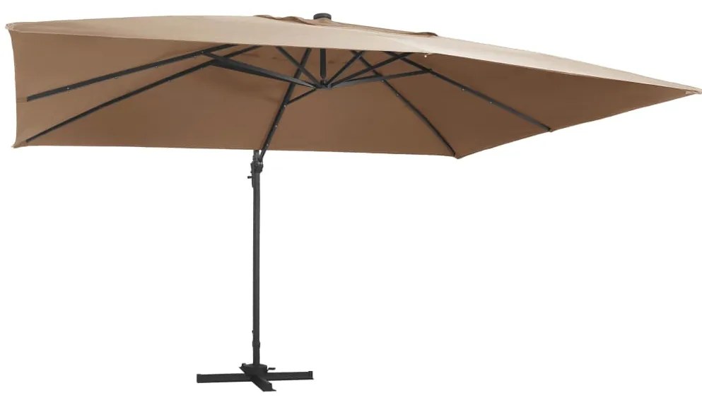 Guarda-sol cantilever luz LED/poste alumínio cinza-acastanhado